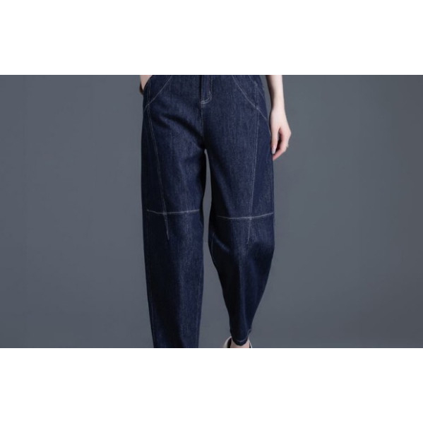 Quần jean bò thường , bò giấy dáng beggy , quần bò mềm 1 cúc có đường gân trang trí