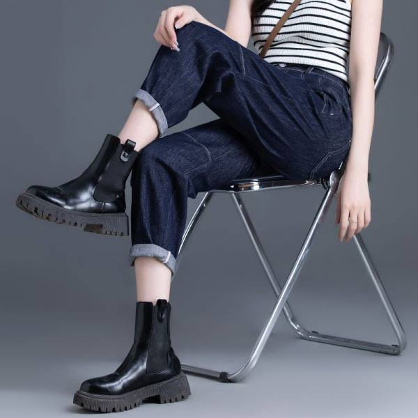 Quần jean bò thường , bò giấy dáng beggy , quần bò mềm 1 cúc có đường gân trang trí