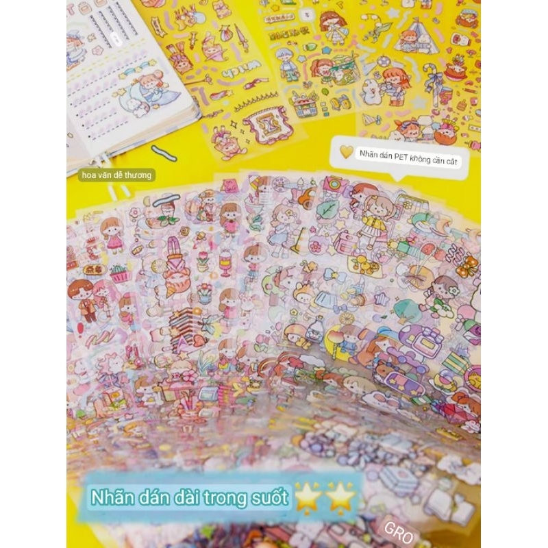 Tấm Stiker Hoạt Hình Ngộ Nghĩnh Dán Vở, Hộp Bút, Bình Nước