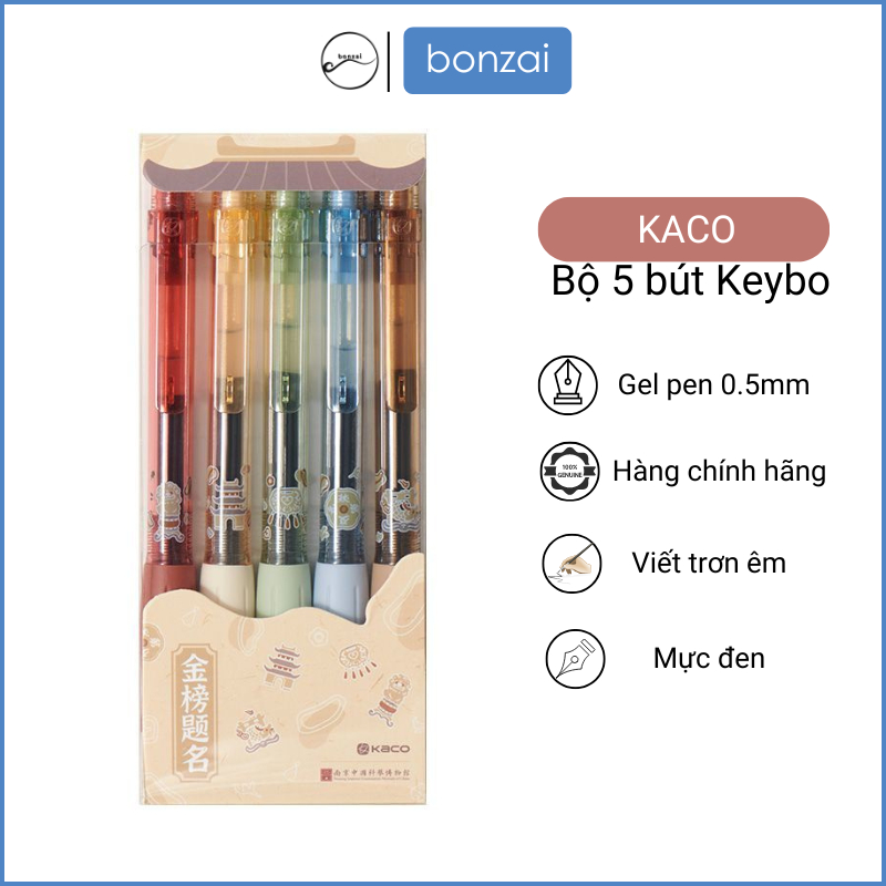 Bộ 5 bút Kaco Keybo phiên bản đặc biệt mực đen ngòi 0,5mm (Hàng Chính Hãng).