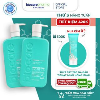 COMBO 2 chai dầu gội ngăn rụng tóc, kích mọc tóc - Không Silicon, không sunfat  Smooth 100 shampoo - Biocarepharma