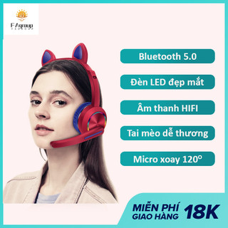 Tai nghe mèo bluetooth akz-k23 tai mèo dễ thương có mic , âm bass chuẩn nghe nhạc cực hay fullbox