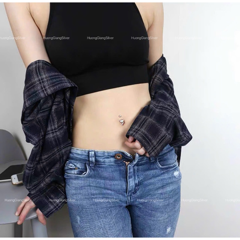 Khuyên rốn hình hồ ly Bạc s925 xi kim  - HuongGiangSilver