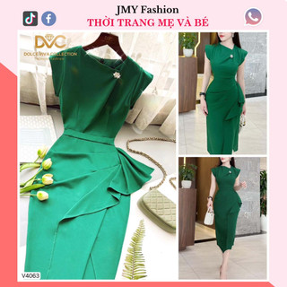 V4063 Váy đầm xanh dáng ôm body xẻ hông dự tiệc [Dolce Viva Colection (DVC)] váy xanh xếp ly eo (tặng kèm tag cài đá)