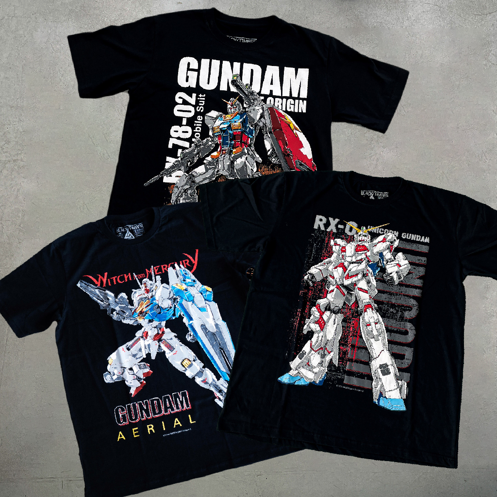 Áo thun đen cotton oversize Nam/Nữ in hình Gundam - Gundam unicorn, Gundam rx, Gundam aerial
