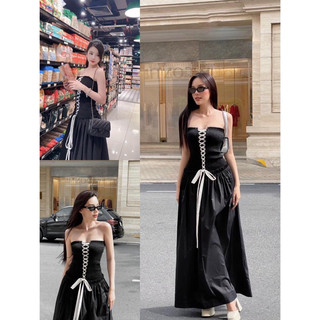 Bigsize Đầm đi biển nhún thun cúp đan dây dáng dài 55-95kg