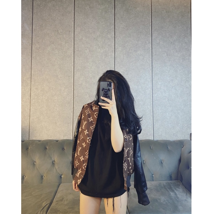 Áo Khoác Phối Da LV Nam Nữ Unisex chất, Áo Bomber Teddy Lv Siêu Cấp Dáng Rộng Siêu Hot Trending 2023