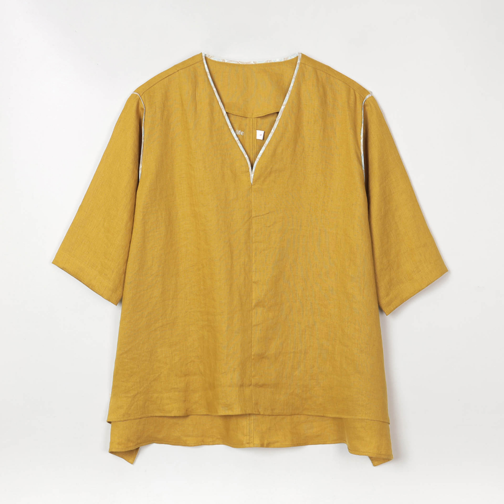 TimTay Áo Kiểu Cổ V Tay Lửng Dáng A 100% Linen - Áo Khoai Vàng