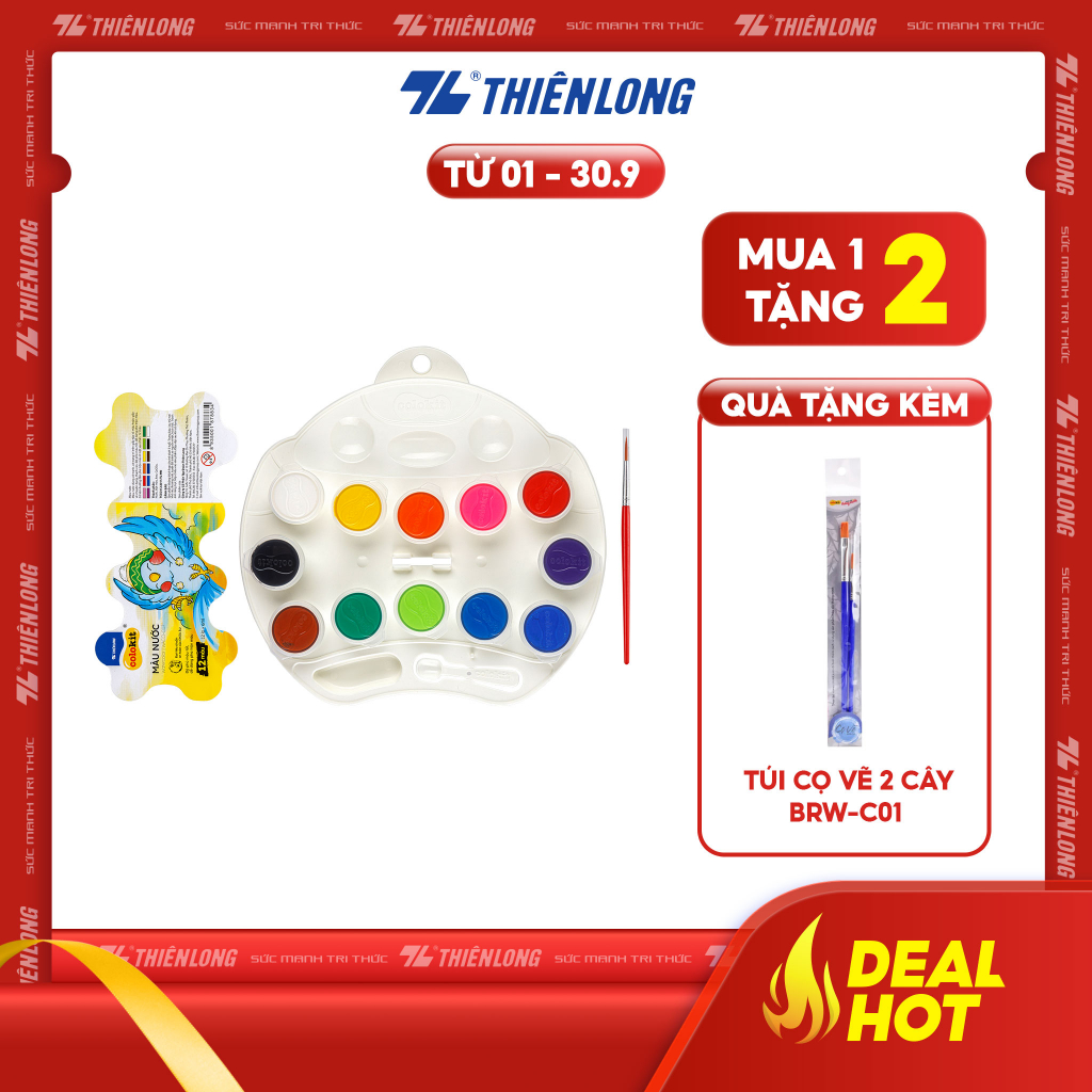 Màu nước Thiên Long Colokit 12 màu tươi sáng tiêu chuẩn Châu Âu WACO-C07