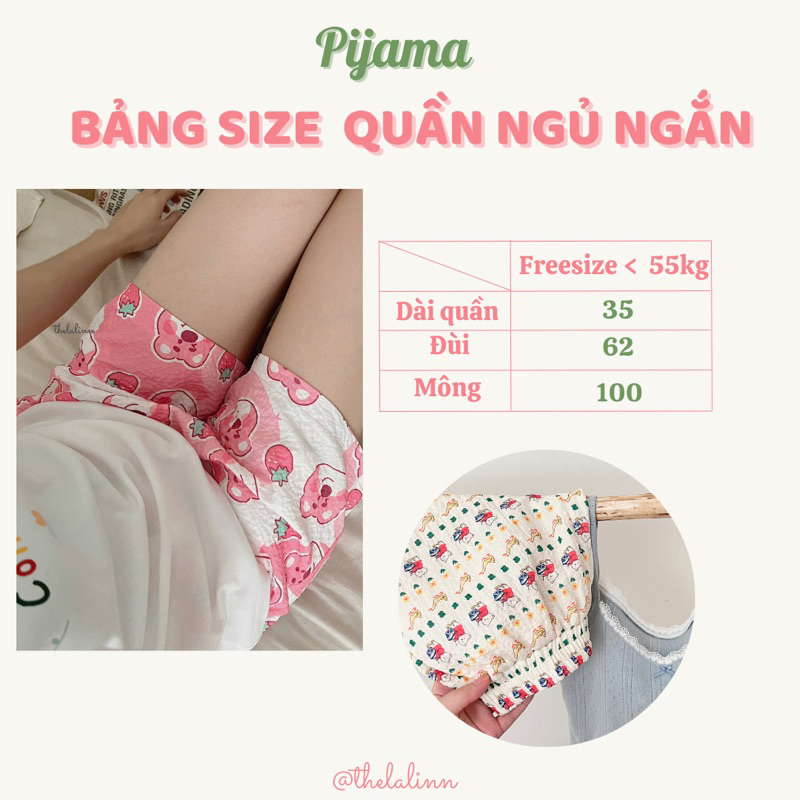 Quần đùi ngủ chất xốp thái hoạ tiết dễ thương cho nữ. Quần short ngủ nữ hoạ tiết gấu dâu mát mẻ dễ thương