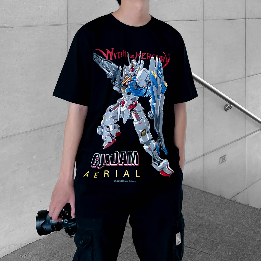 Áo thun đen cotton oversize Nam/Nữ in hình Gundam - Gundam unicorn, Gundam rx, Gundam aerial