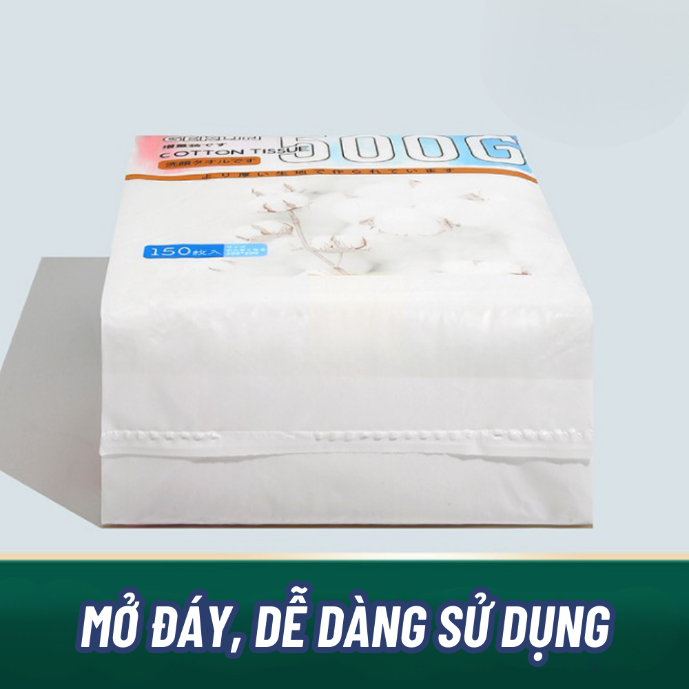Túi 150 tờ Khăn lau mặt khô Sipiao màu trắng 100% Cotton dùng 1 lần, giấy rút đa năng