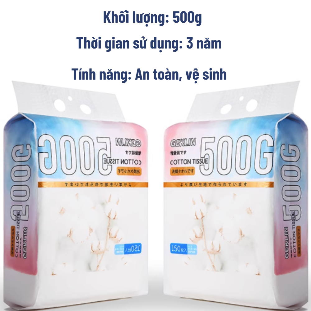 Túi 150 tờ Khăn lau mặt khô Sipiao màu trắng 100% Cotton dùng 1 lần, giấy rút đa năng