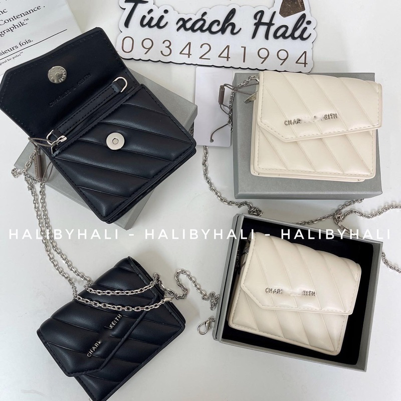 Ví cnk mini da trám kèm dây xích đeo chéo thời trang phối đồ siêu xinh