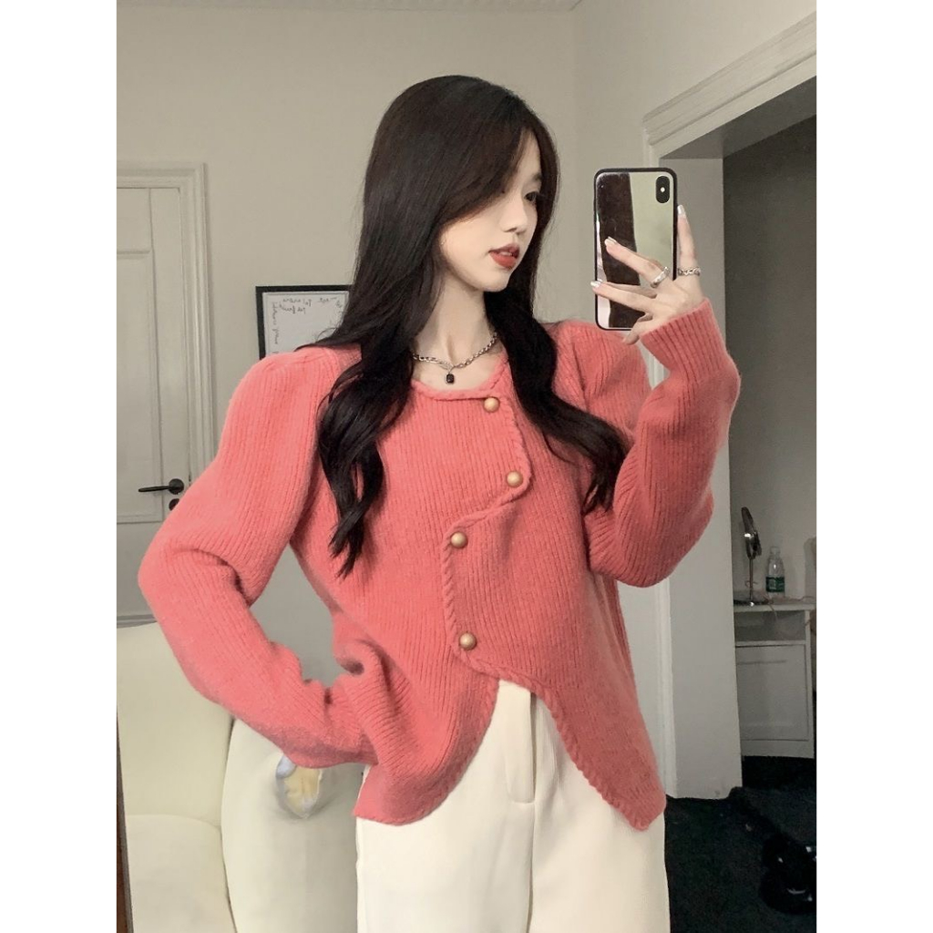 Áo cardigan đính cúc lệch chéo vintage 4 màu cực xinh