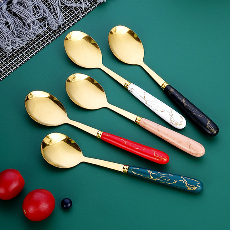Set 6 thìa vân đá thiết kế theo phong cách trung hoa tuyệt đẹp chất liệu inox không rỉ an toàn cho sức khỏe