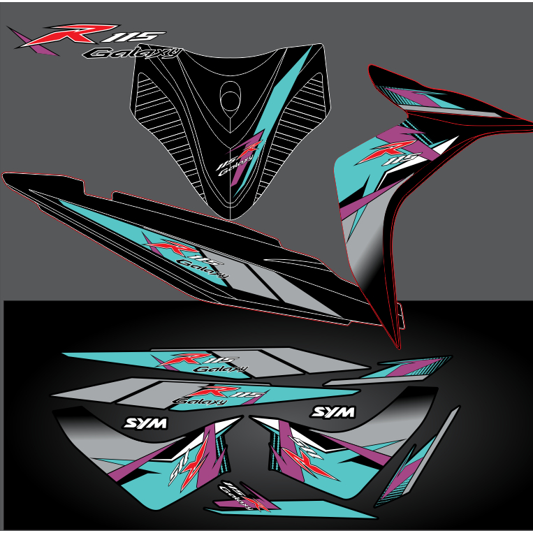 Tem dán xe galaxy r xanh xám dán xe dàn áo đen