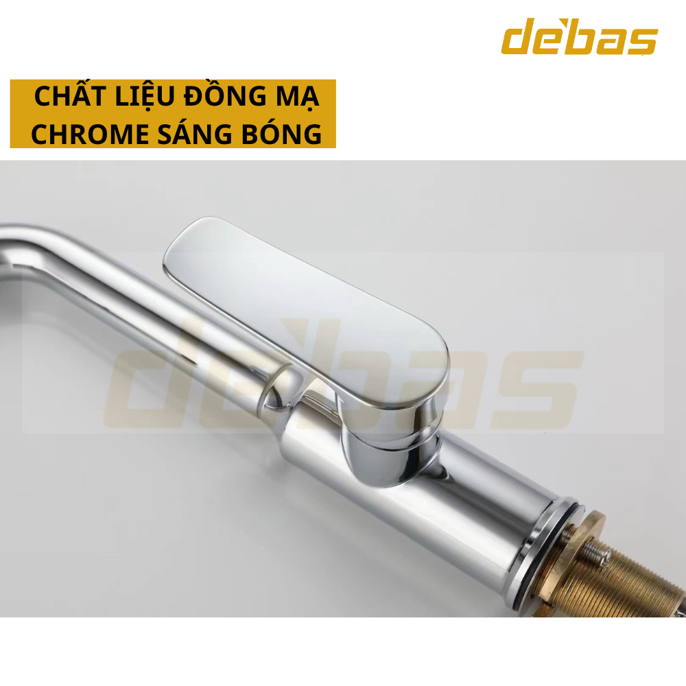 Vòi rửa bát dây rút mạ nano xám/ chrome nóng lạnh inox cao cấp đồng mạ Debas V761M