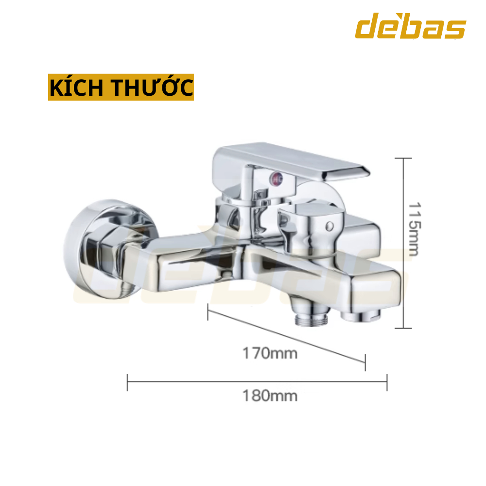 Bộ vòi sen tắm nóng lạnh cao cấp đồng mạ crom bảo hành 36 tháng chính hãng Debas V5318