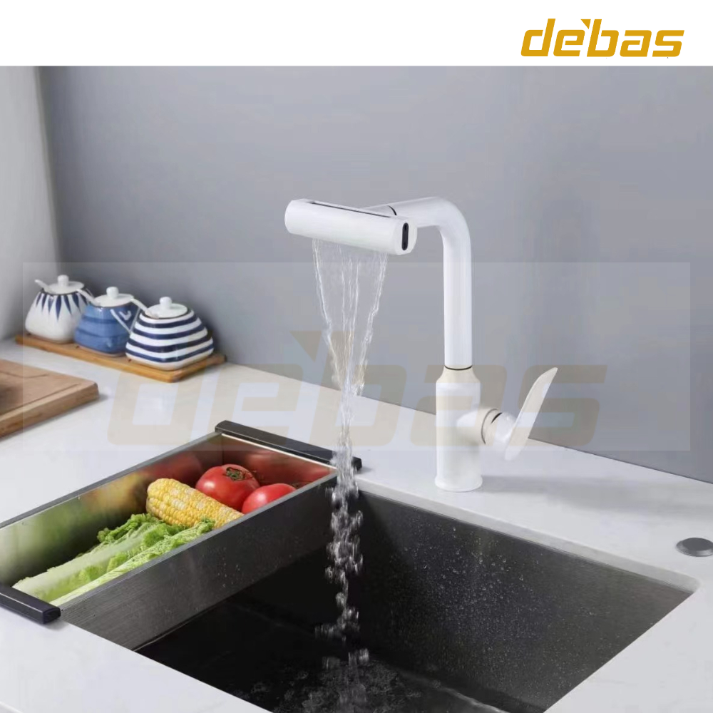 Vòi rửa bát dây rút mạ nano xám/ chrome nóng lạnh inox cao cấp đồng mạ Debas V761M