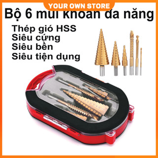 Bộ 6 mũi khoan tháp đa năng - Mũi khoan cưa đa năng thép gió HSS mạ Titan siêu bền