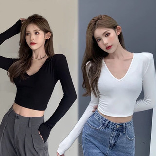 Áo thun croptop cổ tim len tăm EAPHA09