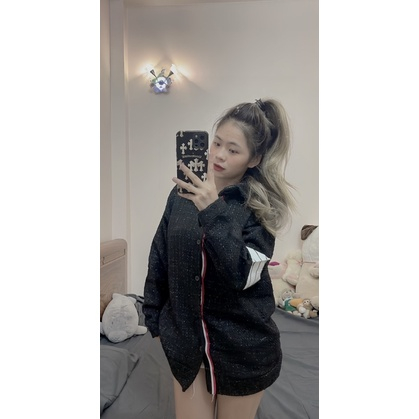 Áo khoác Thom vạch tay kim tuyến unisex nam nữ chất dày dặn, áo khoác dạ kim tuyến Thome nam nữ hot trend 2023