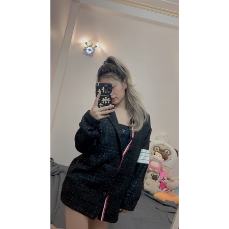 Áo khoác Thom vạch tay kim tuyến unisex nam nữ chất dày dặn, áo khoác dạ kim tuyến Thome nam nữ hot trend 2023