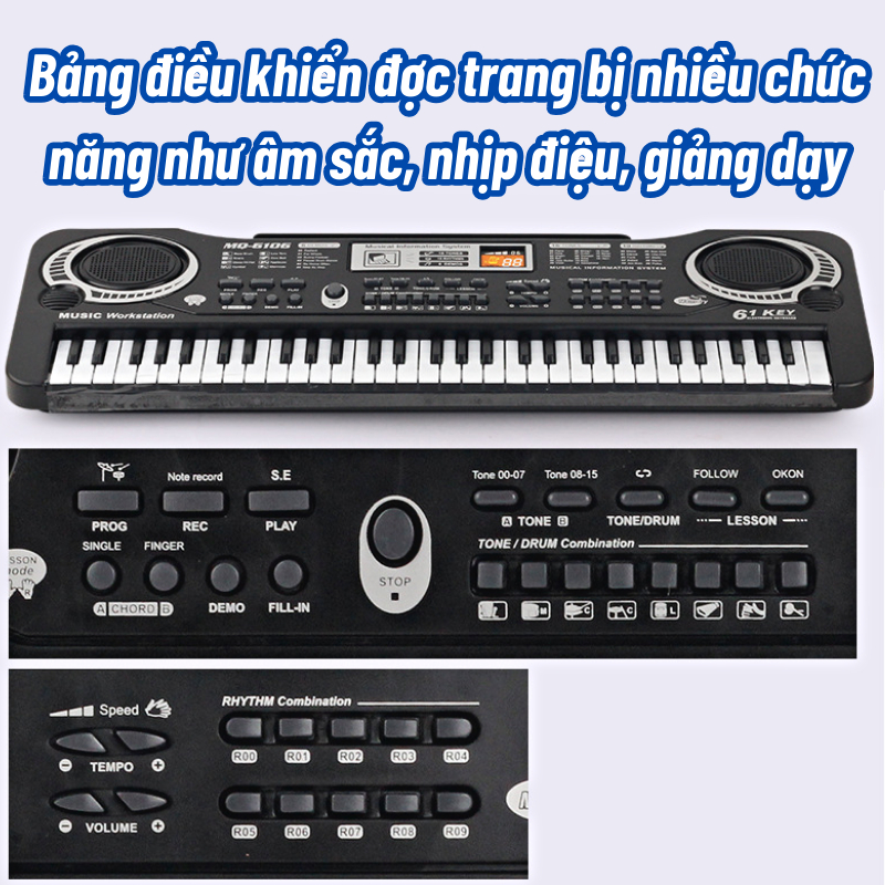 Đàn điện tử cho bé đàn piano 61 phím có mic đa dạng bài hát nút nhạc và phím giai điệu cho bé tập làm nhạc sĩ