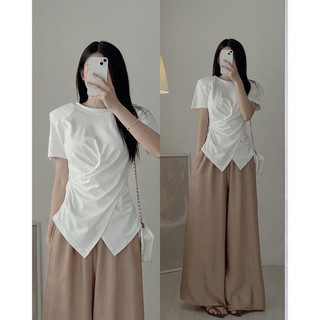 Áo cổ tròn xoắn eo vạt chéo chất tăm lạnh