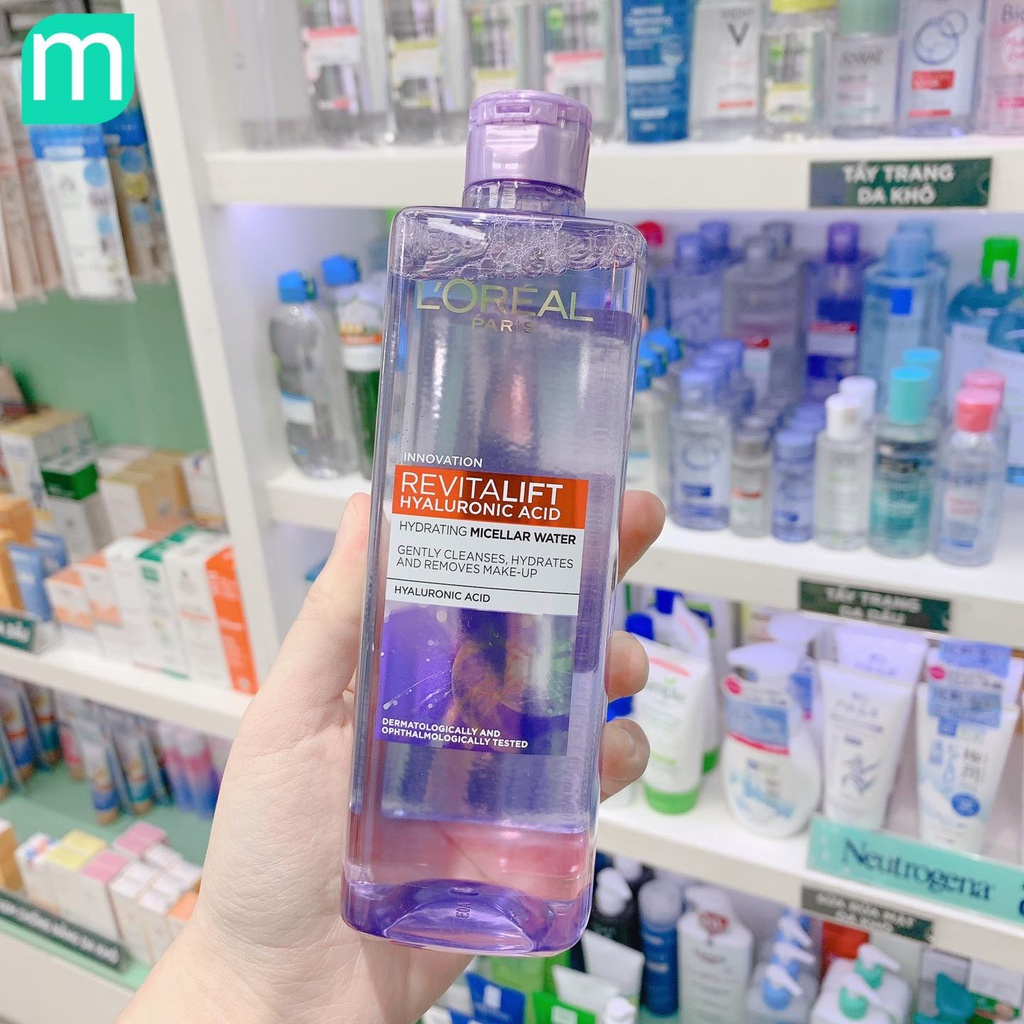 Nước Tẩy Trang Loreal Revitalift Hydrating HA Micellar Water 400ml Làm Sạch Sâu