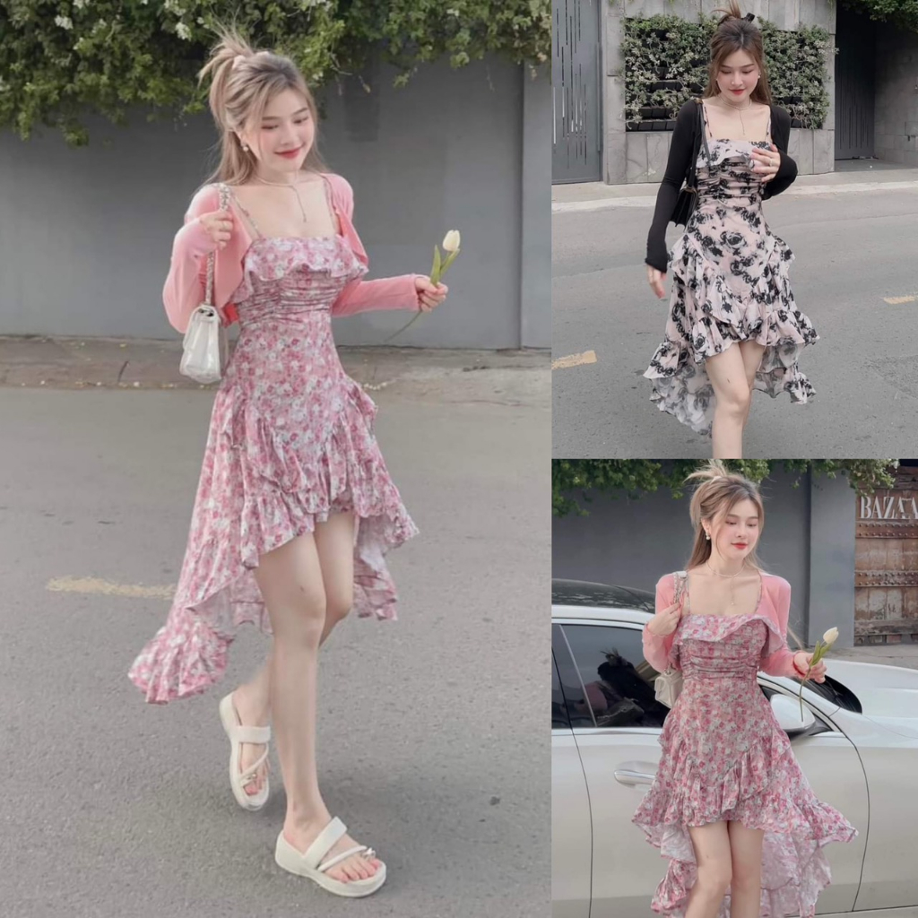 Đầm Họa Tiết 2 Dây Xếp Tầng Kết Bèo Phối Khoác Ngoài Sam Closet Phù Hợp Để Tới Công Sở, Đi Làm Hoặc Đi Chơi.