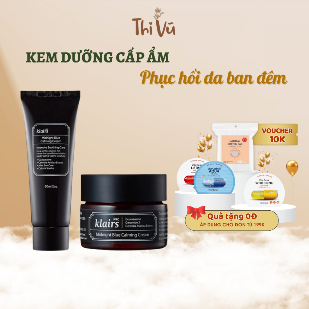 Kem dưỡng cấp ẩm phục hồi da ban đêm Klairs Midnight Blue Calming Cream 30ml 60ml