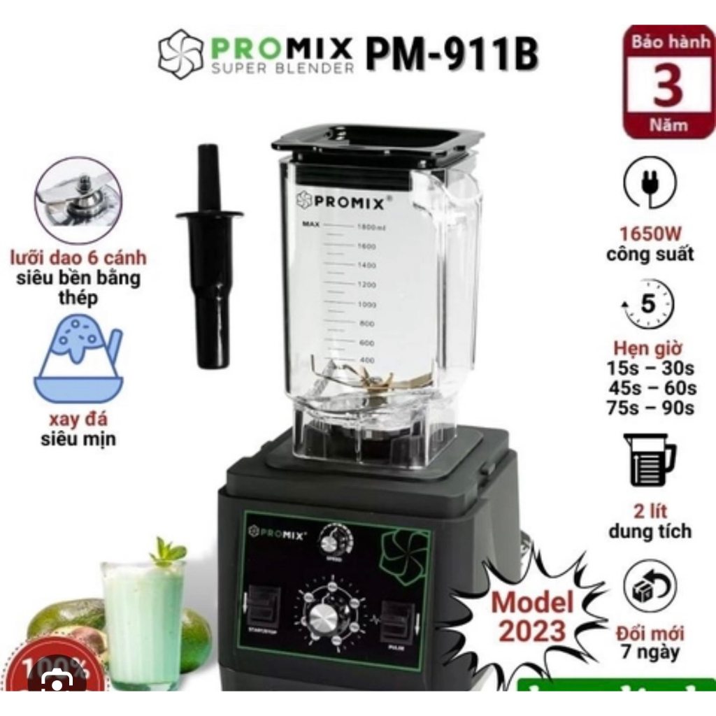 Máy xay sinh tố Promix PM-911B - Phá đá siêu mịn - Phù hợp cho quán kinh doanh