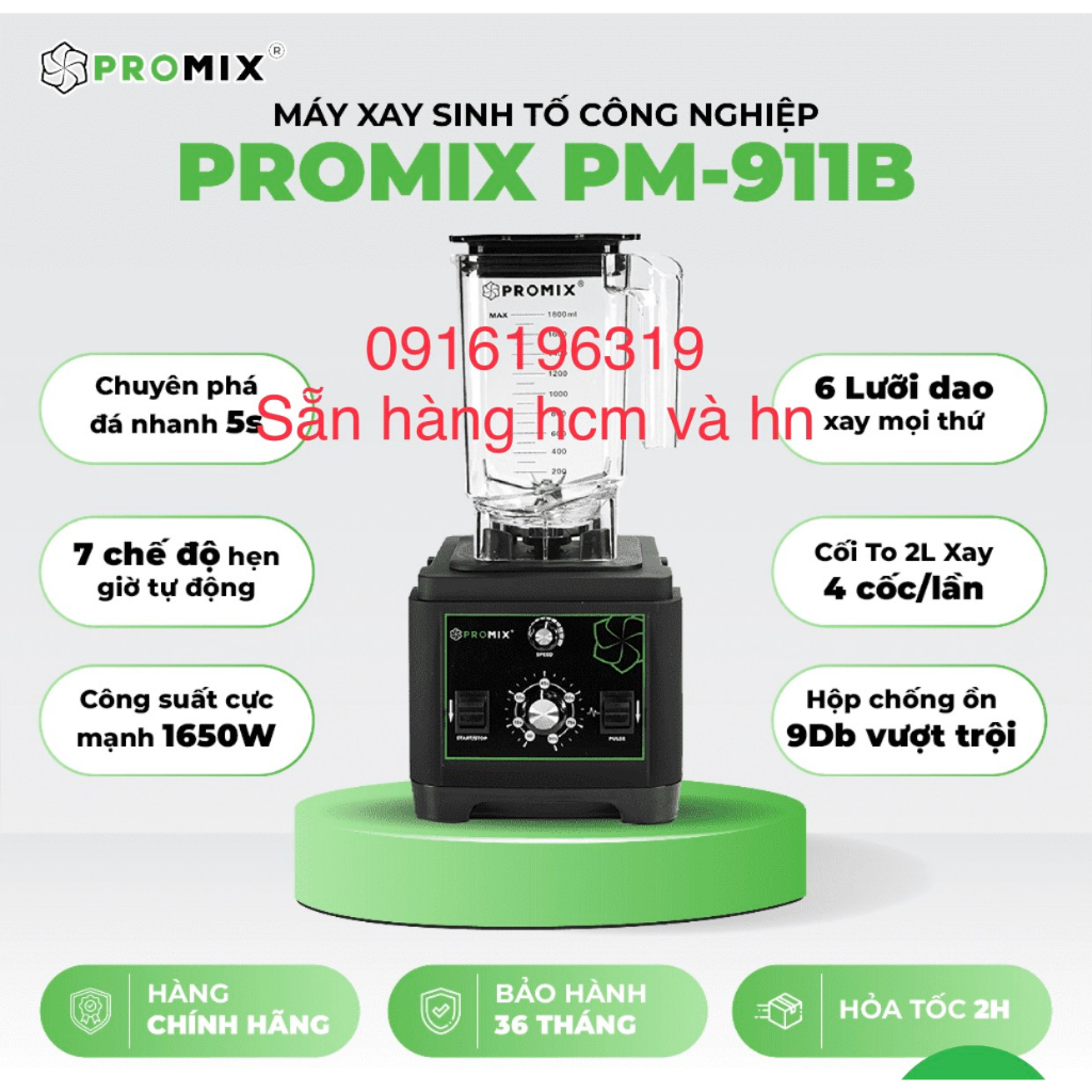 Máy xay sinh tố Promix PM-911B - Phá đá siêu mịn - Phù hợp cho quán kinh doanh