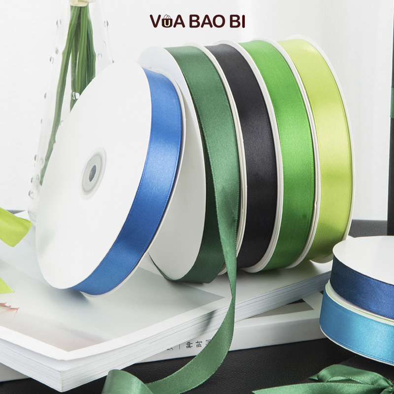 Ruy băng lụa satin bản 2cm dài 91m RB05 nơ màu trơn bóng trang trí đồ handmade chất liệu đẹp