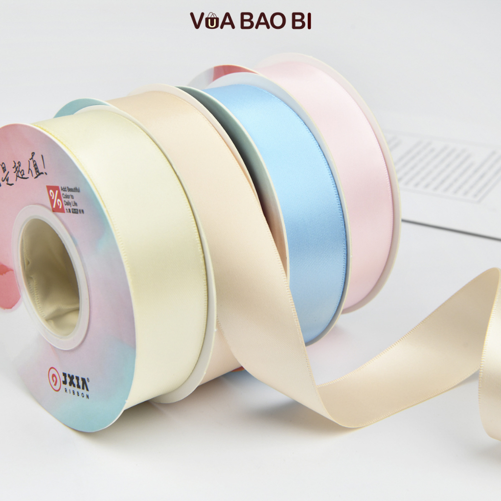 Ruy băng lụa pastel cao cấp bản 2.5cm dài 18m RB06 cuộn nơ màu trơn chất liệu cao cấp trang tri quà tặng