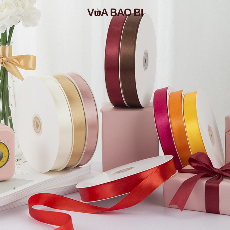 Ruy băng lụa satin bản 2cm dài 91m RB05 nơ màu trơn bóng trang trí đồ handmade chất liệu đẹp