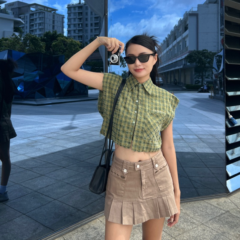 _ Áo sơmi caro tay ngắn | Paola top