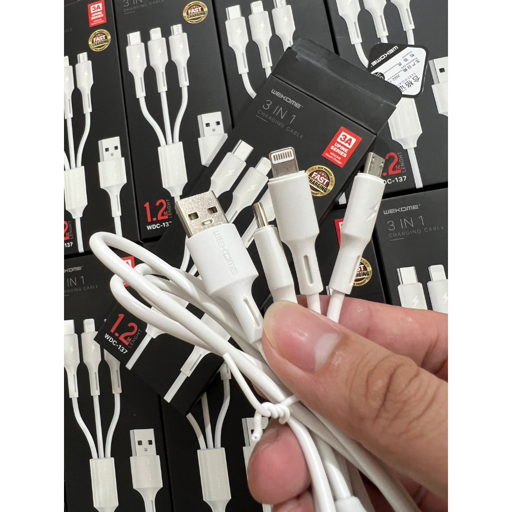 Cáp sạc 3 đầu chính hãng đa năng WK WDC-137 3 in 1 sạc siêu nhanh dài 1,2M KMOBILE