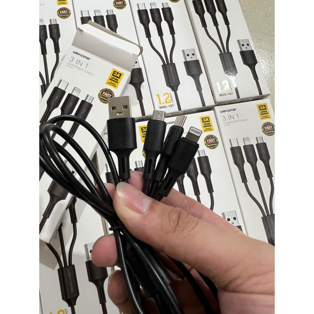 Cáp sạc 3 đầu chính hãng đa năng WK WDC-137 3 in 1 sạc siêu nhanh dài 1,2M KMOBILE