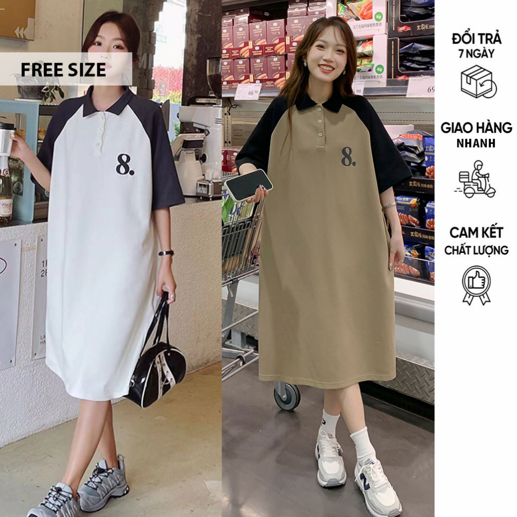 Đầm Váy Dáng Suông Basic Cổ Polo Chất Len Quảng Châu Đẹp - Đầm Váy Bầu Công Sở Mặc Trước Và Sinh Freesize
