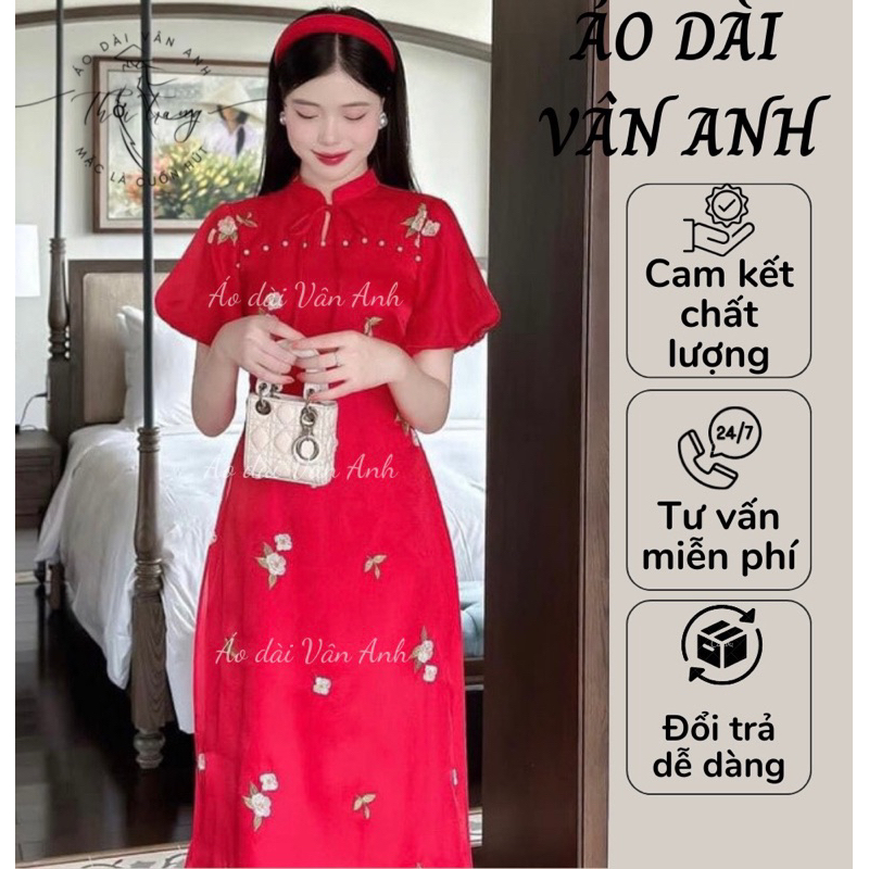 Áo dài chất liệu tơ sống 4 tà thêu hoa cao cấp đẹp, trẻ trung, năng động