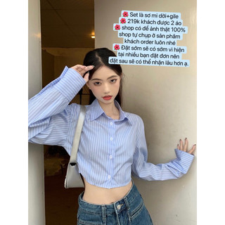 [ORDER 15-20 NGÀY] SET ÁO GILE LEN+ SƠ MI CROPTOP