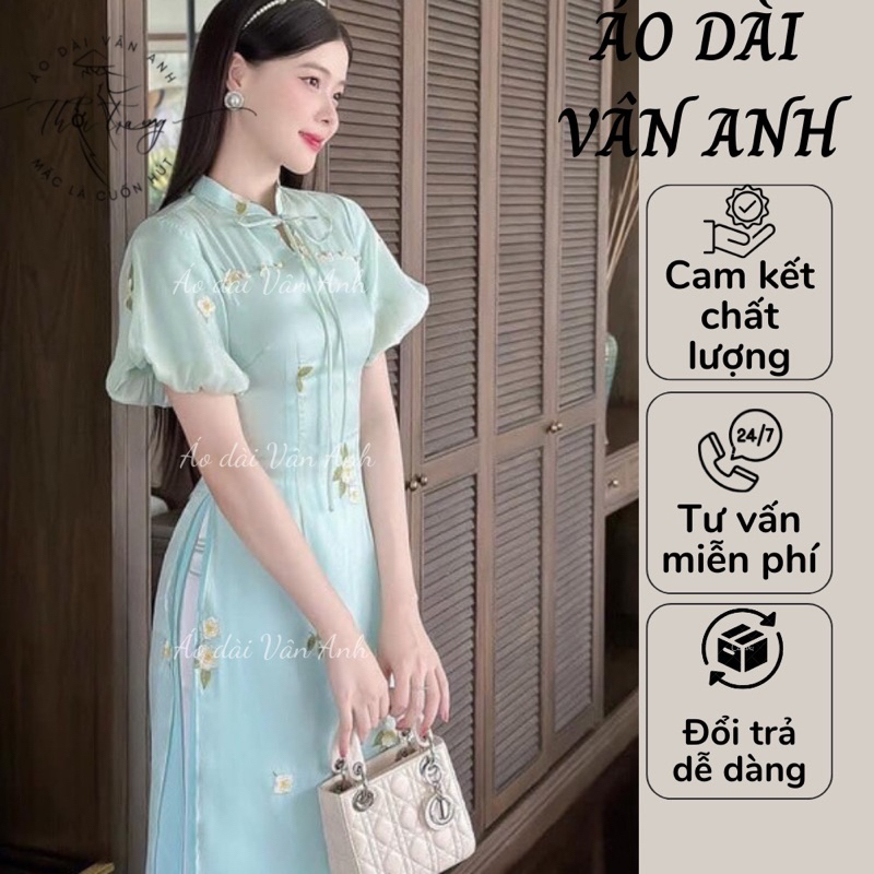 Áo dài chất liệu tơ sống 4 tà thêu hoa cao cấp đẹp, trẻ trung, năng động
