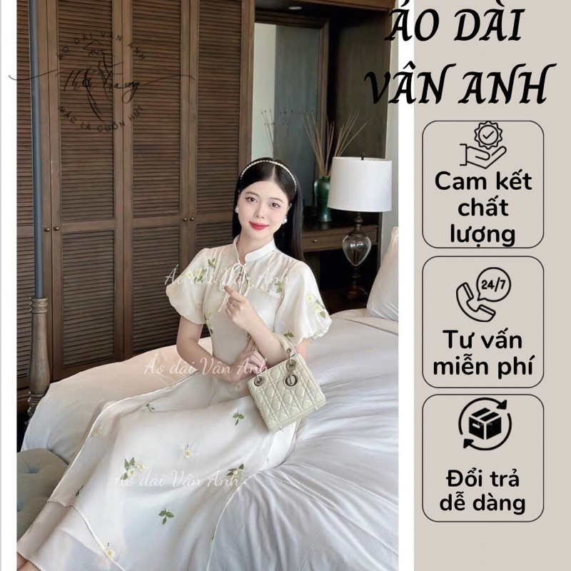 Áo dài chất liệu tơ sống 4 tà thêu hoa cao cấp đẹp, trẻ trung, năng động