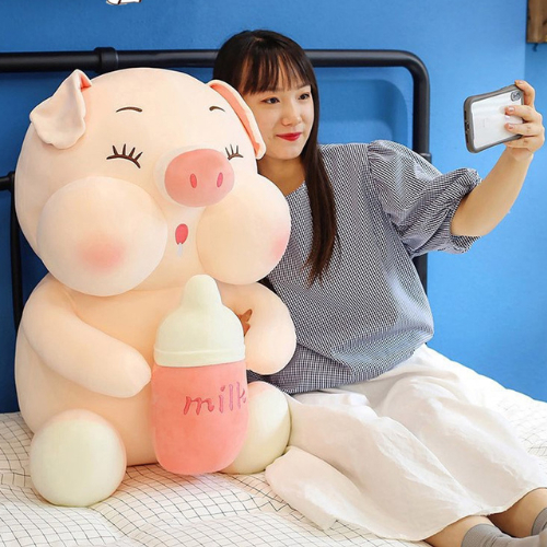 Gấu bông heo ôm bình sữa lợn bú bình size 50/65/90/100cm, mẫu thú nhồi bông siêu cute hàng cao cấp mềm mịn