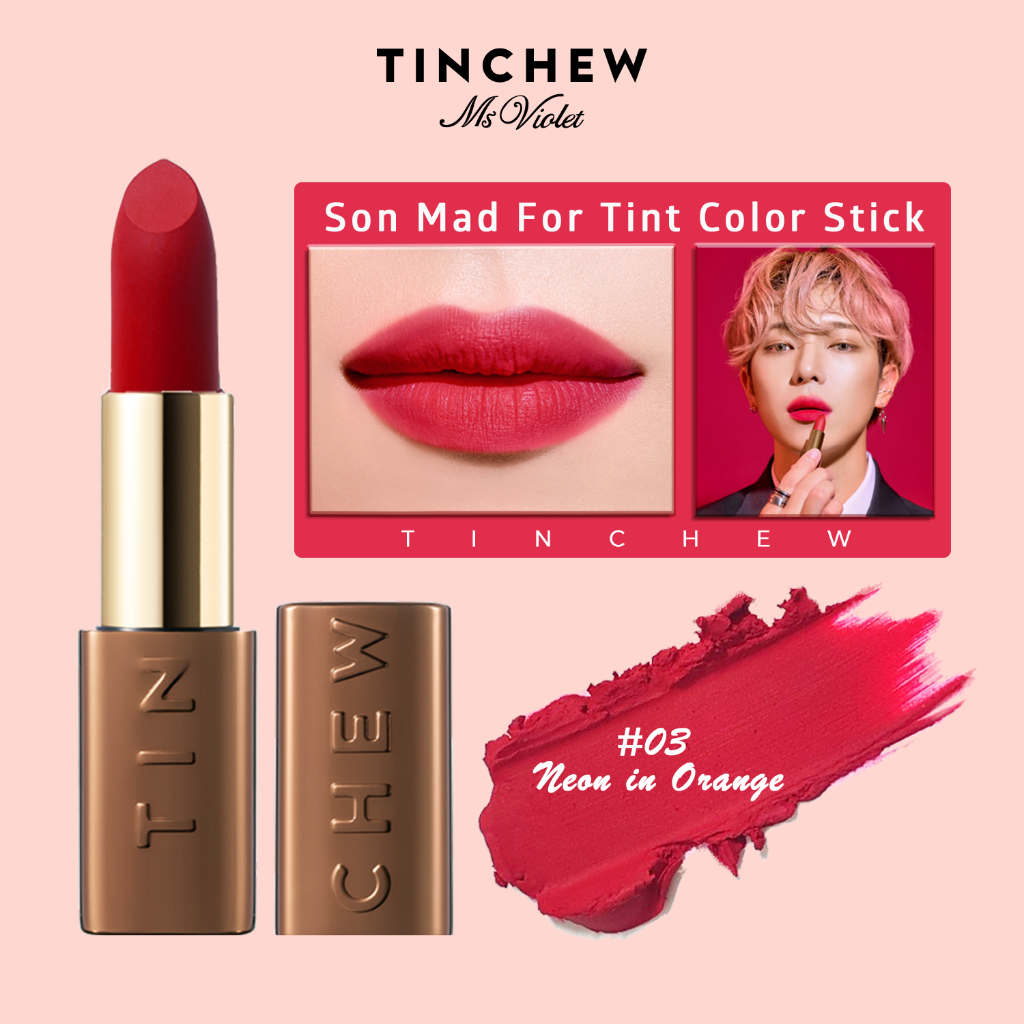 Son Thỏi Cao Cấp Hàn Quốc Tinchew Lip Color Stick 3.5g son lì 4 màu