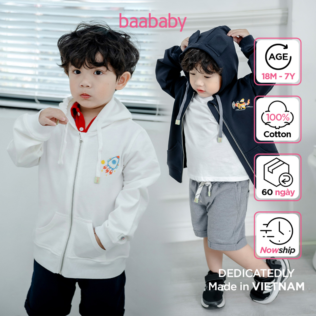 Áo khoác cho bé trai từ 1 tuổi - 7 tuổi, áo khoác có nón cho bé Baa Baby - B-BT-AK04D-05