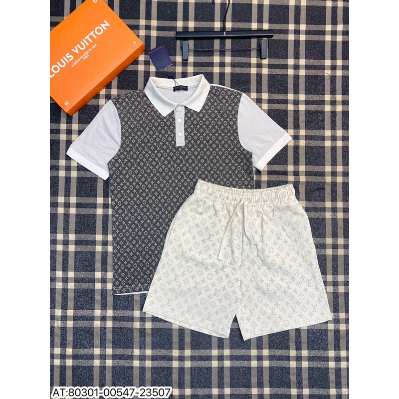 Bộ nam LV họa tiết loang thêu vân nổi phong cách trẻ trung from chuẩn